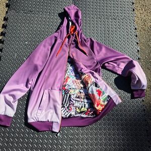 Volcom Reversible Streetwear Purple Ombre Graphic WearArt Zip Up Hoodie M XL Y2k